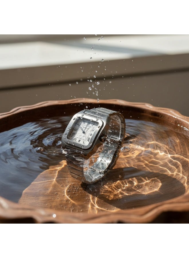 كارتييه ساعة كارتييه سانتوس رجالي – سوار معدني فضي وميناء أبيض - Image 3